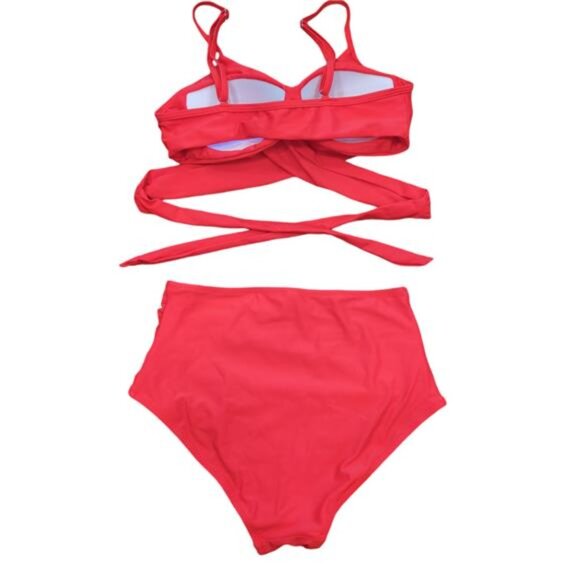 NEW Red Wrap Bikini Set Push Up High Waisted Bottoms 2 Piece Women's S - Picture 3 of 4